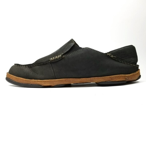 OluKai Moloa Convertible Drop In Nubuck Leather Slip On Shoes Men 10 Black Brown - Picture 6 of 12